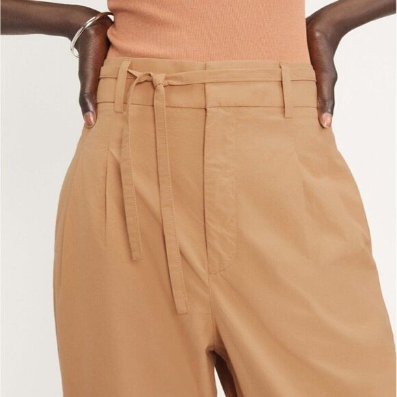 NEW Everlane Size 2 The Poplin Pleated Taper Pant‎ in Caramel Tan Tapered - Picture 2 of 12